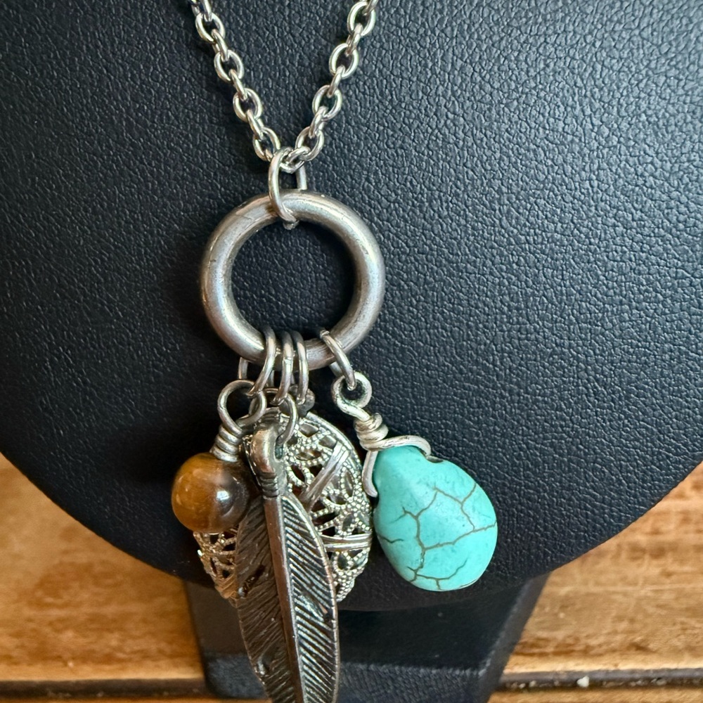Turquoise And Locket Charm Necklace